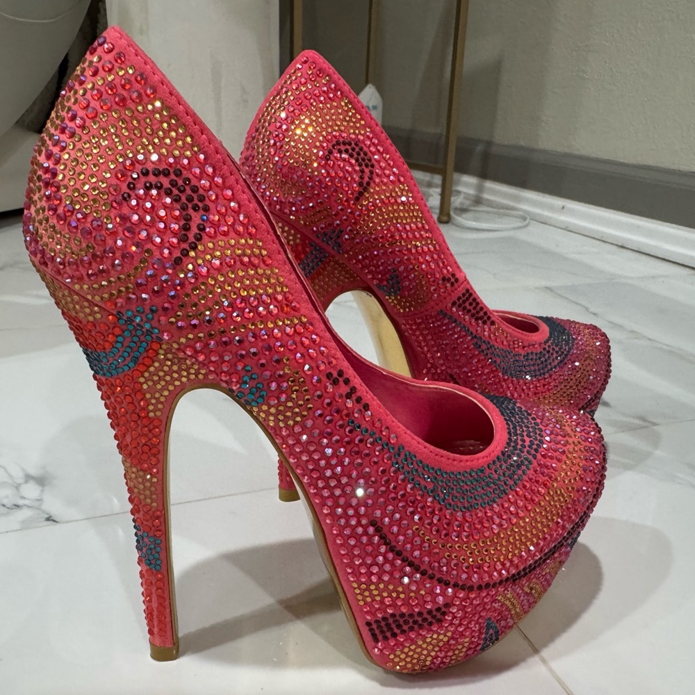 Shi by JOURNEYS Vibrant Pink and Blue Rhinestone Heels